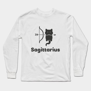 Sagittarius Cat Zodiac Sign with Text (Black and White) Long Sleeve T-Shirt